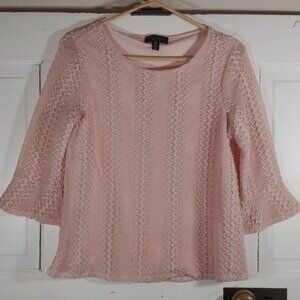 Investments Petites Blush Pink Textured Lace 3/4 Bell Sleeve Lined Top Size PS